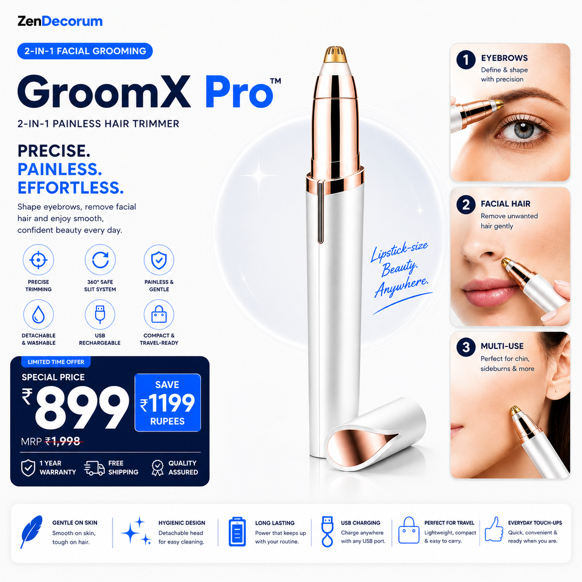 GroomX Pro™ — 2 in 1 Painless Hair Trimmer